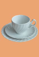 Swirl-pattern cup, saucer and plate